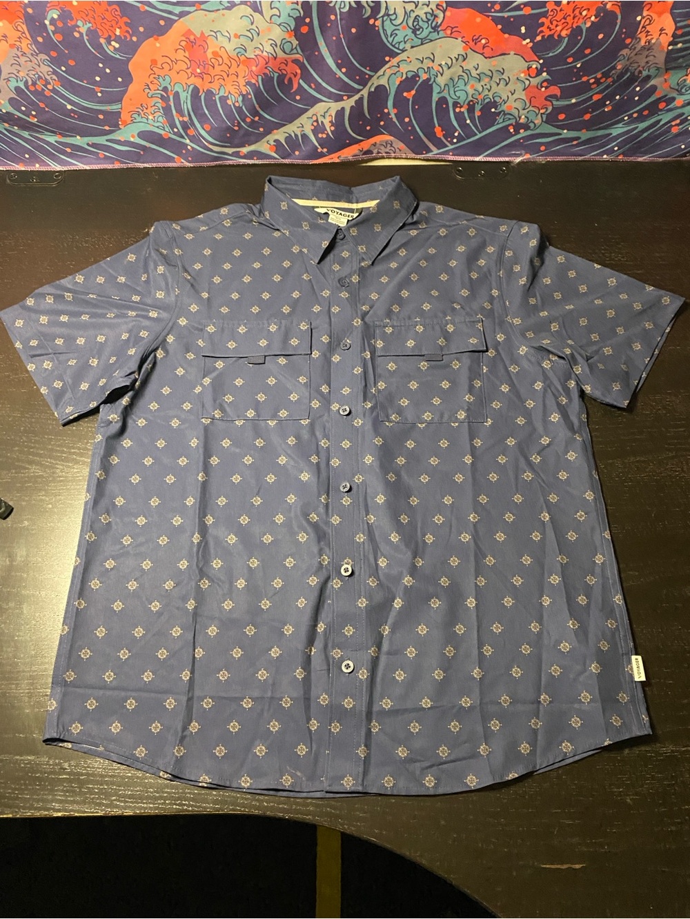 Brand Men's Short-Sleeve Button-Up Shirt in Navy with Geo Print